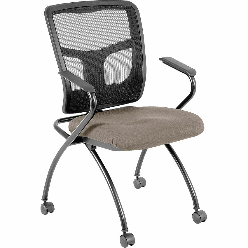 Lorell Ergomesh Nesting Chairs with Arms Dillon Stratus Seat Color - Vinyl Seat Material - Black Back Color - Mesh Back Material - Gray Frame Color - Powder Coated Metal Frame Material - Four-legged Base - Armrest - 2 / Carton (LLR84374008)