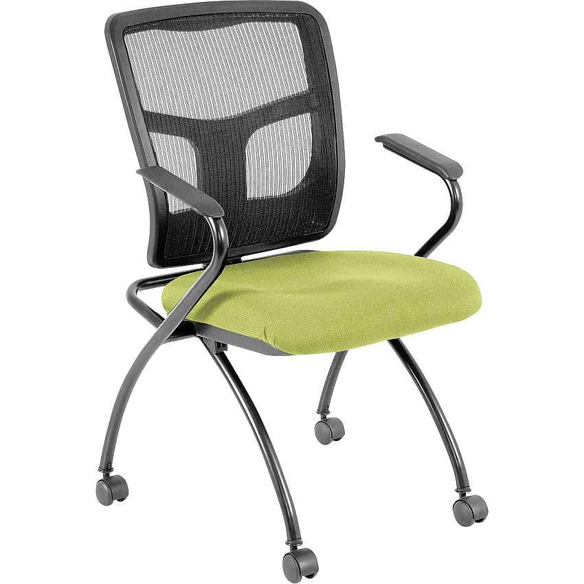 Lorell Mesh Back Nesting Training/Guest Chairs Dillon Apple Green Seat Color - Vinyl Seat Material - Black Back Color - Mesh Back Material - Gray Frame Color - Powder Coated Metal Frame Material - Four-legged Base - Armrest - 2 / Carton (LLR84374009)