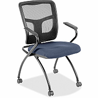 Lorell Ergomesh Nesting Chairs with Arms Dillon Ocean Seat Color - Vinyl Seat Material - Black Back Color - Mesh Back Material - Gray Frame Color - Powder Coated Metal Frame Material - Four-legged Base - Armrest - 2 / Carton (LLR84374010)