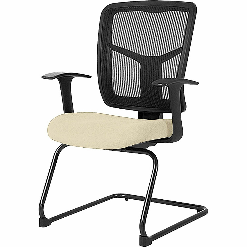 Lorell Ergomesh Series Mesh Guest Chair Dillon Buff Seat Color - Vinyl Seat Material - Black Back Color - Mesh Back Material - Cantilever Base - Armrest - 1 Each (LLR86202007)