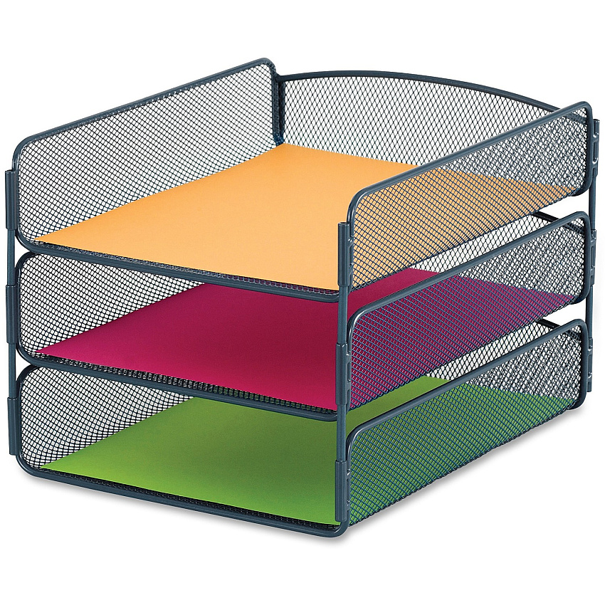 Safco Onyx Letter Tray 3 Compartment(s) - 8" Height x 9.25" Width x 11.75" Depth - Desktop - Blue - Steel - 1 Each (3271BU)