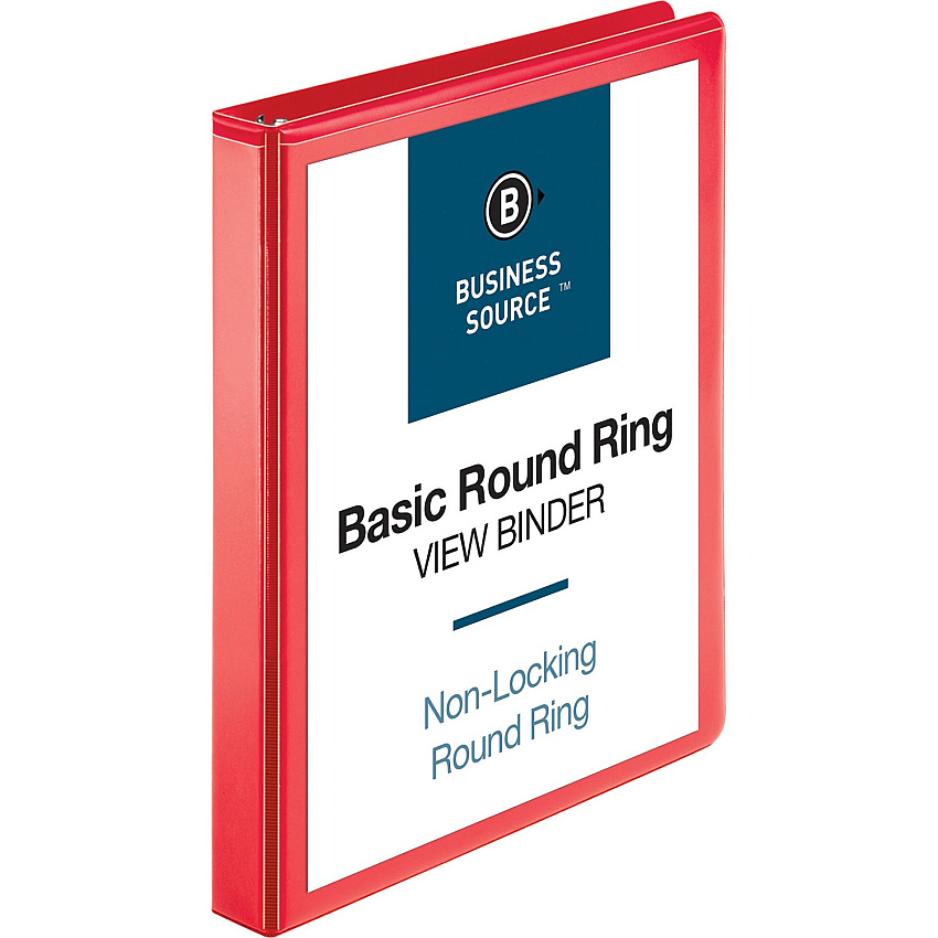 Business Source Round Ring Binder 1" Binder Capacity - Fastener(s): Round Ring - Pocket(s): 2, Internal - Red - Clear Overlay, Labeling Area - 1 Each (BSN09966)