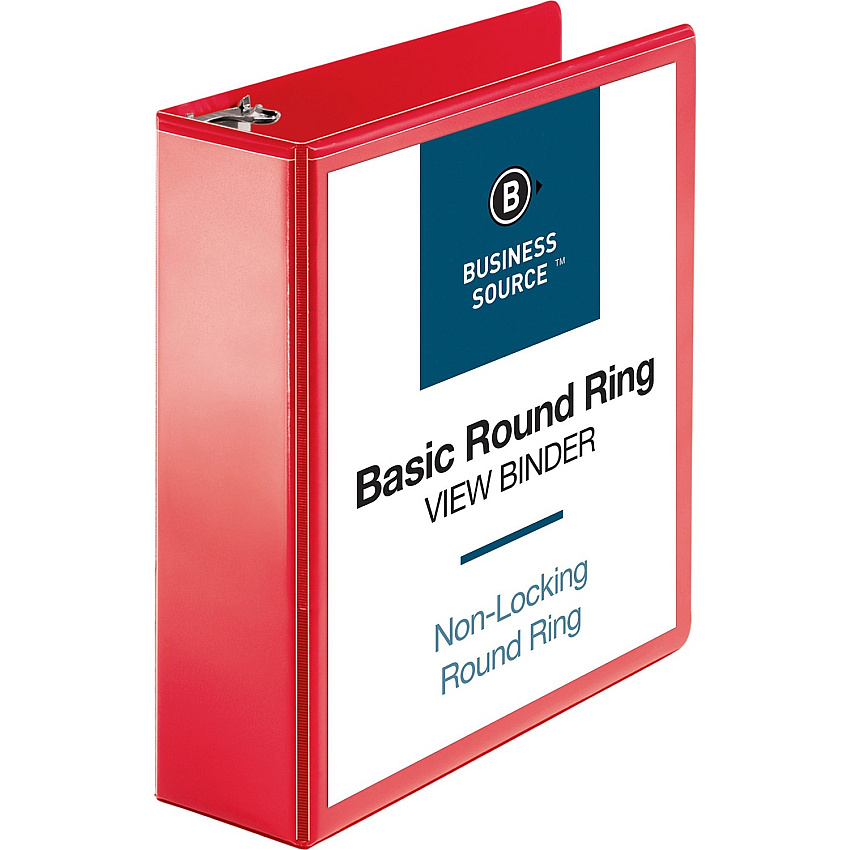 Business Source Round Ring Binder 3" Binder Capacity - Fastener(s): Round Ring - Pocket(s): 2, Internal - Red - Clear Overlay, Labeling Area - 1 Each (BSN09969)