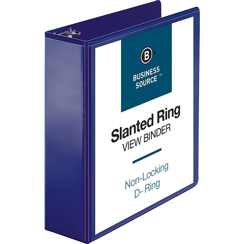 Business Source D-Ring View Binder 3" Binder Capacity - Slant D-Ring Fastener(s) - Internal Pocket(s) - Navy - Clear Overlay, Labeling Area, Lay Flat, Pocket - 1 Each (BSN28455)