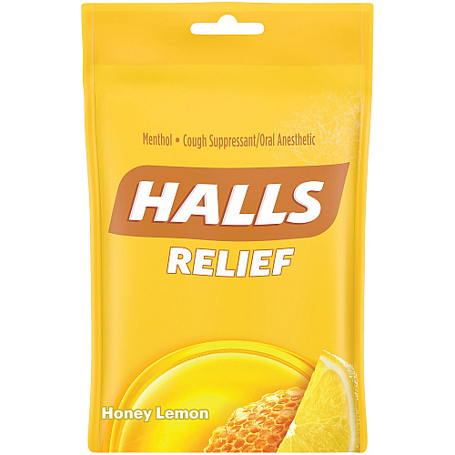 Cadbury Halls Honey-Lemon Cough Drops For Sore Throat, Cough, Nasal Congestion - Honey Lemon - 30/Bag - 12 / Box (62183)