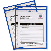 C-Line Neon Colored Stitched Shop Ticket Holders Support 9" x 12" Media - Vinyl, Metal - Neon Blue - 1 Each (43915)