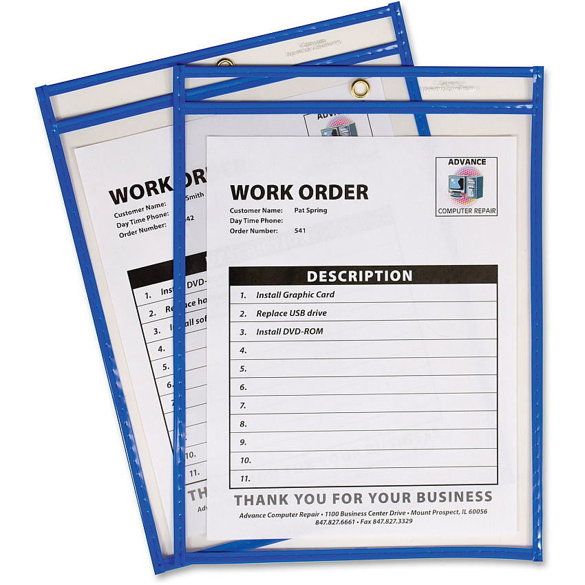 C-Line Neon Colored Stitched Shop Ticket Holders Support 9" x 12" Media - Vinyl, Metal - Neon Blue - 1 Each (43915)