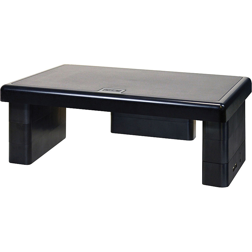 DAC Stax Ergonomic Height Adjustable Monitor Stand with 2 USB Ports 66 lb Load Capacity - 4.75" Height x 13" Width x 10.50" Depth - Black - For Monitor, Notebook, Printer, Fax Machine - Comfortable, Adjustable, Sturdy, USB Charging Port, Flexible, (02159)