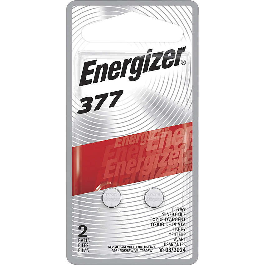 Energizer 377 Watch/Electronic Battery For Multipurpose - SR66 - 24 mAh - 1.55 V DC - 2 / Pack (377BPZ2)