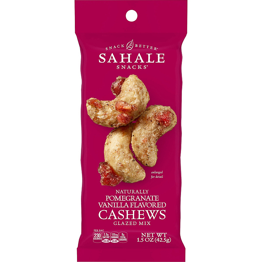 Sahale Snacks Pomegranate/Vanilla Cashews Glazed Snack Mix Non-GMO, Gluten-free - Cashew, Pomegranate, Vanilla - 1.50 oz - 18 / Carton (00328)