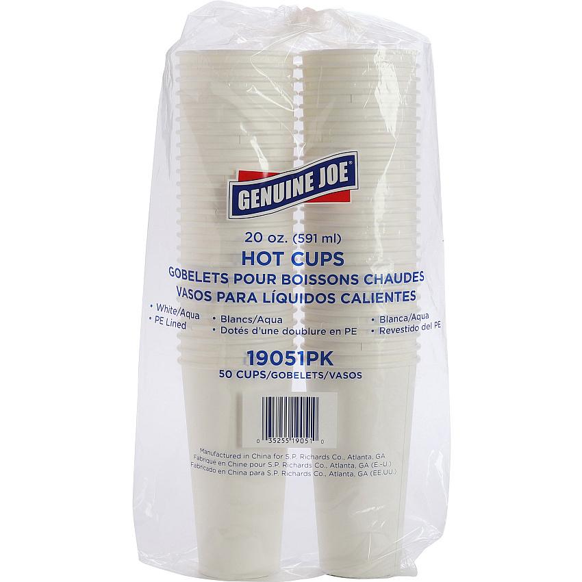 Genuine Joe 20 oz Disposable Hot Cups 20 fl oz - White - Polyurethane - Coffee, Hot Drink, Picnic, Company, Tea, Hot Chocolate, Beverage - 50/Pack - 20 / Carton (GJO19051CT)