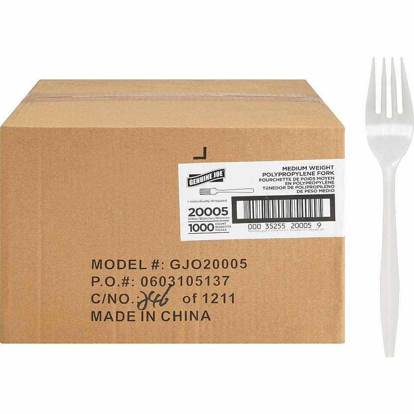Genuine Joe Individually Wrapped Fork 1 Piece(s) - Fork - 1 x Fork - Disposable - White - 1000 / Carton (GJO20005)