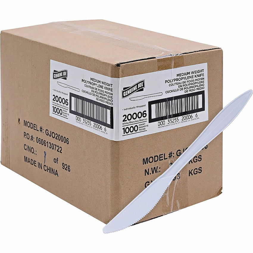 Genuine Joe Individually Wrapped Knife 1 Piece(s) - Knife - 1 x Knife - Disposable - White - 1000 / Carton (GJO20006)
