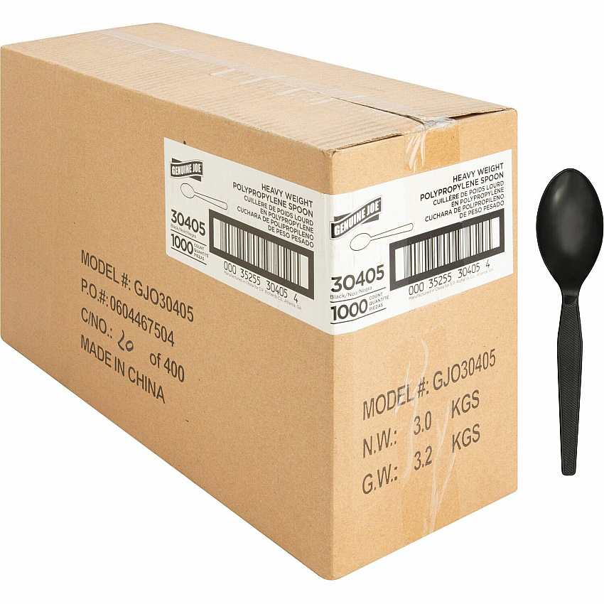 Genuine Joe Heavyweight Spoon 1 Piece(s) - Spoon - 1 x Spoon - Disposable - Textured - Black - 1000 / Carton (GJO30405)