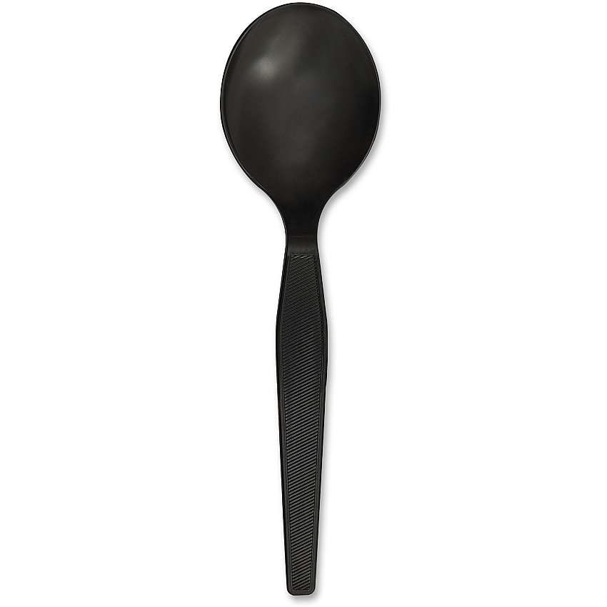 Genuine Joe Heavyweight Disposable Soup Spoons 1 Piece(s) - Soup Spoon - 1 x Soup Spoon - Disposable - Textured - Black - 1000 / Carton (GJO30406)