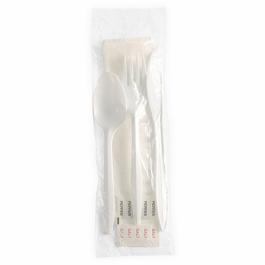 Genuine Joe 6-Piece Fork/Knife/Spoon Utensil Kit 250 Piece(s) - Cutlery Set - 1 x Spoon - 1 x Fork - 1 x Knife - Disposable - Polypropylene - White - 250 / Carton (GJO58943)