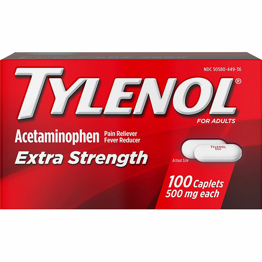 Tylenol Extra Strength Caplets For Fever, Headache, Muscular Pain, Arthritis, Toothache, Backache - 100 / Bottle (044909)