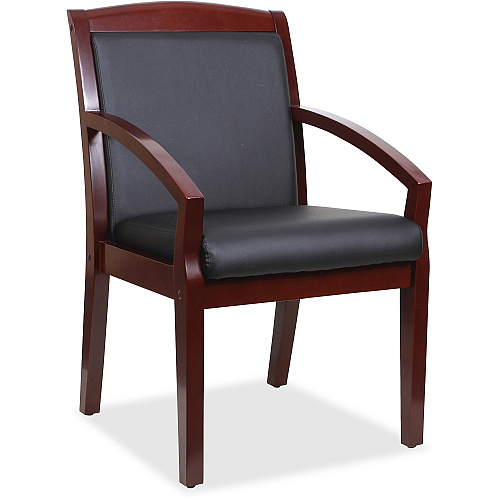 Lorell Sloping Arms Wood Frame Guest Chair Black Seat Color - Bonded Leather Seat Material - Black Back Color - Bonded Leather Back Material - Mahogany Frame Color - Solid Wood, Rubberwood Frame Material - Four-legged Base - 1 Each (LLR20020)