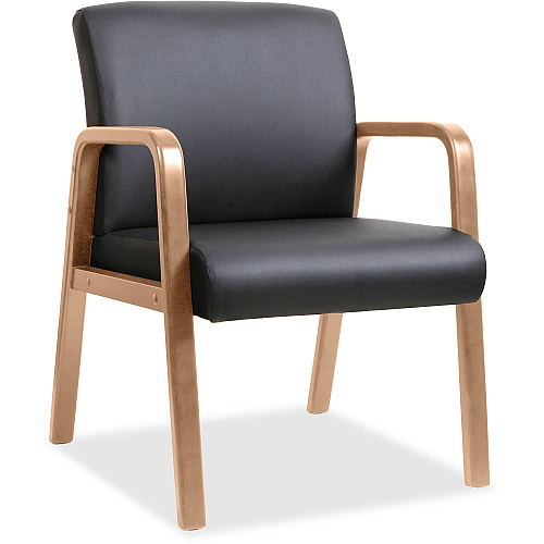 Lorell Upholstered Guest Chair Black Seat Color - Bonded Leather Seat Material - Black Back Color - Bonded Leather Back Material - Walnut Frame Color - Solid Wood Frame Material - Four-legged Base - Armrest - 1 Each (LLR20026)