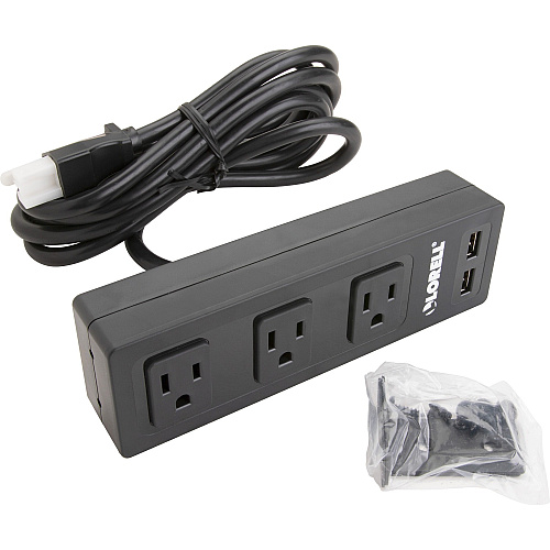 Lorell Under Desk AC Power Center with USB Charger 3 x AC Power, 2 x USB - Black (LLR33993)