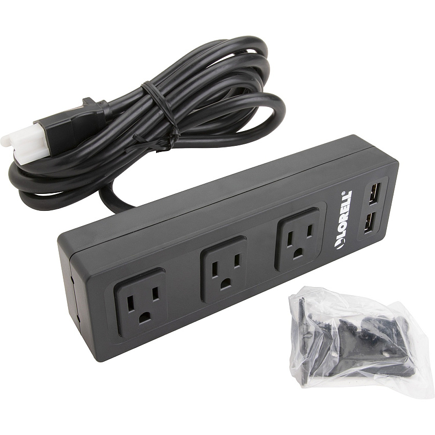 Lorell Under Desk AC Power Center with USB Charger 3 x AC Power, 2 x USB - Black (LLR33993)