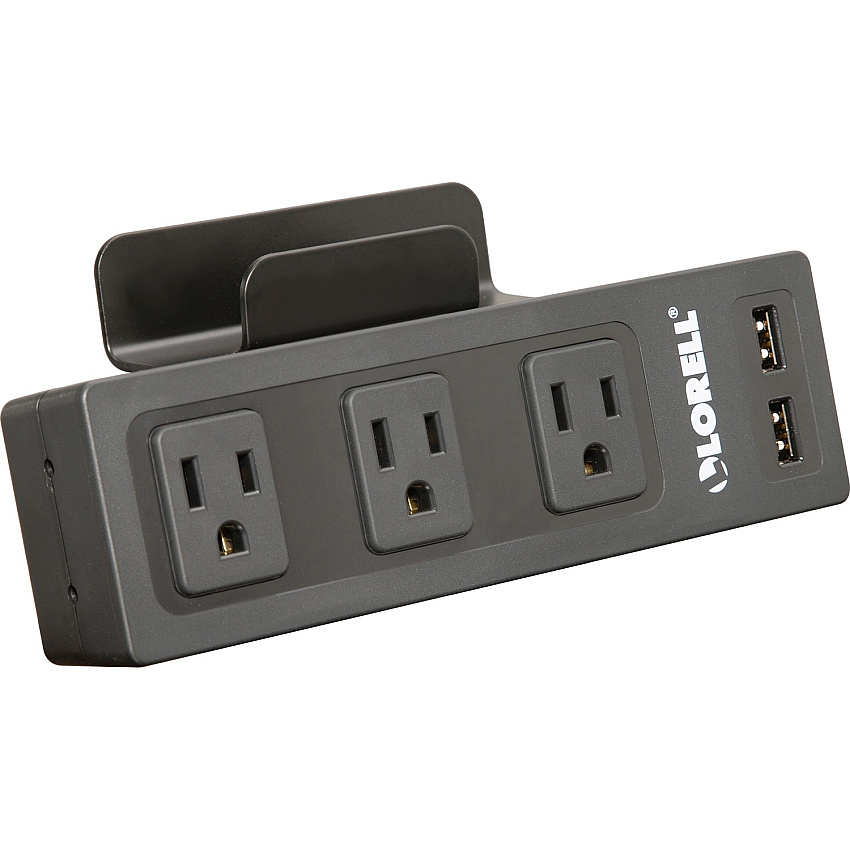 Lorell Desktop AC Power Center with USB Charger 3 x AC Power, 2 x USB - Desk Mountable - Black (LLR33994)