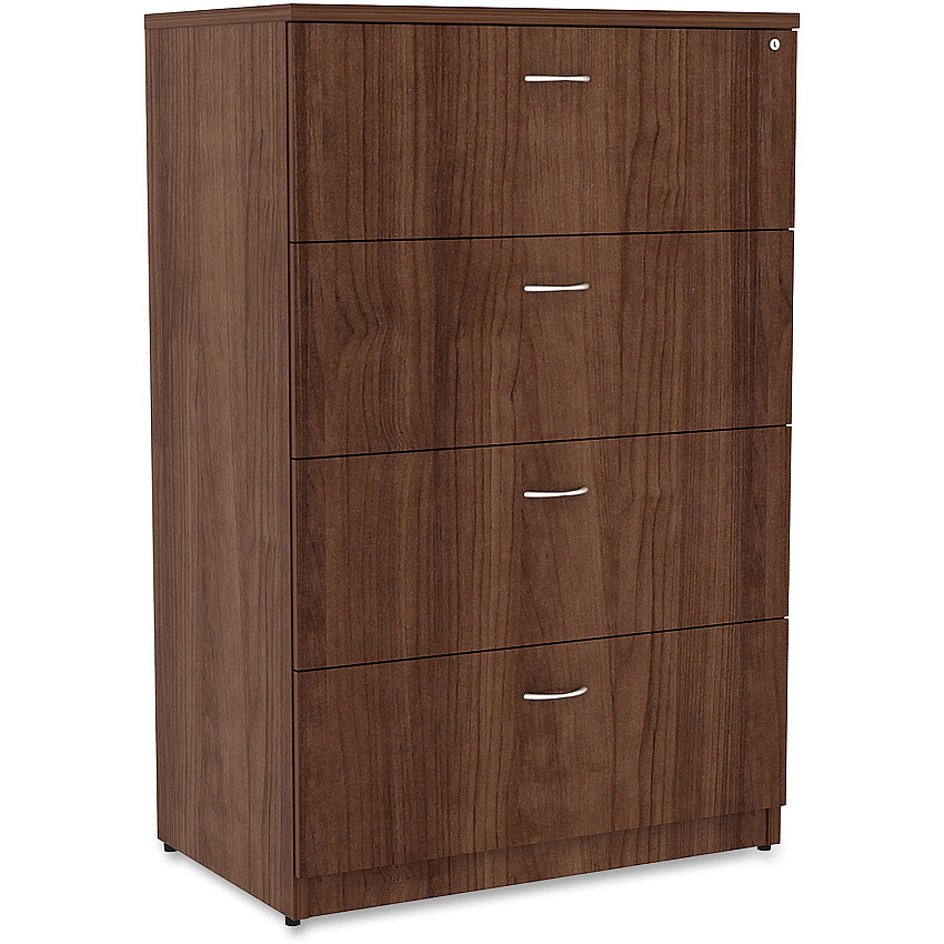 Lorell Essentials Series 4-Drawer Lateral File x 1" Thickness Top, 54.8" Height x 35.5" Width x 22" Depth - 4 x File Drawer(s) - Finish: Walnut Laminate (LLR34388)