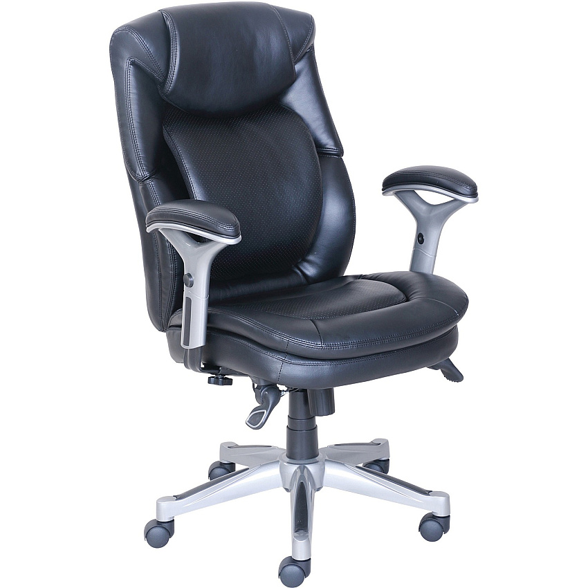 Lorell Wellness by Design Executive Office Chair Black Bonded Leather Seat - Black Bonded Leather Back - High Back - 5-star Base - Armrest - 1 Each (LLR47920)