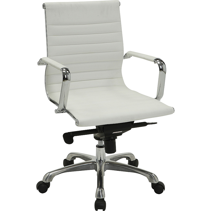 Lorell Modern Managerial Mid-back Office Chair Bonded Leather Seat Material - Bonded Leather Back Material - Mid Back - 5-star Base - White - 1Each (LLR59503)