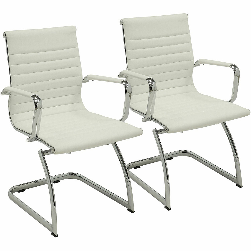 Lorell Modern Guest Chairs Bonded Leather Seat Material - Bonded Leather Back Material - Mid Back - Cantilever Base - White - Leather - 2 / Carton (LLR59504)