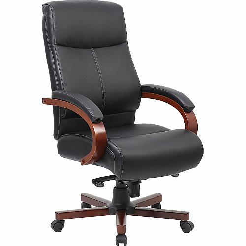 Lorell Executive High-Back Wood Finish Office Chair Black Seat Color - Leather Seat Material - Black Back Color - Leather Back Material - High Back - 1 Each (LLR69531)