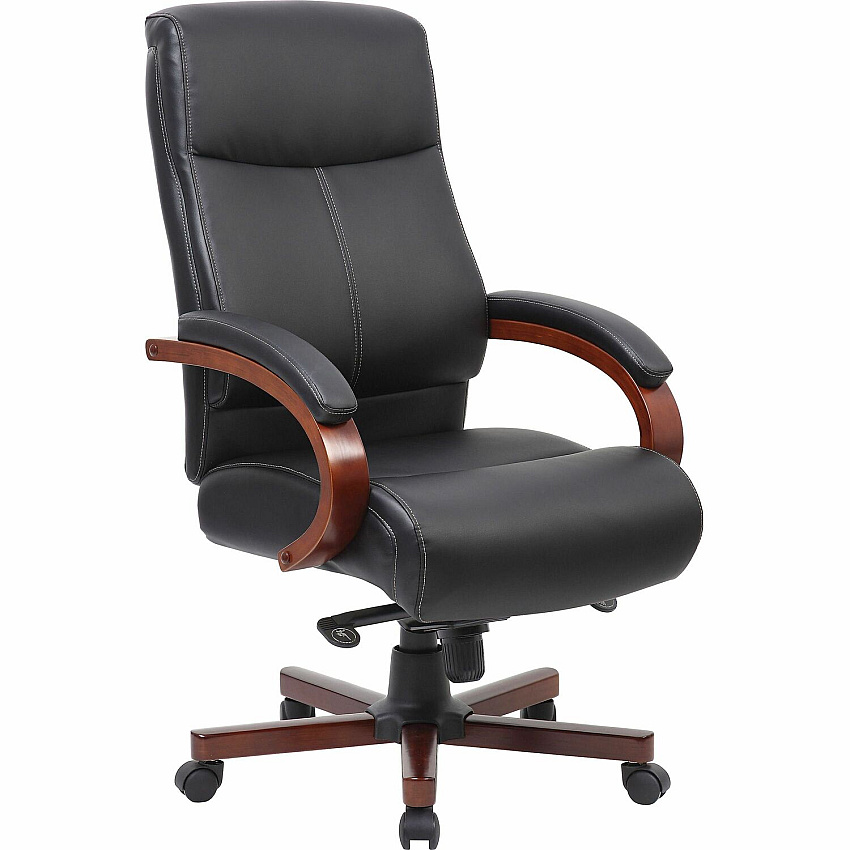 Lorell Executive High-Back Wood Finish Office Chair Black Seat Color - Leather Seat Material - Black Back Color - Leather Back Material - High Back - 1 Each (LLR69531)