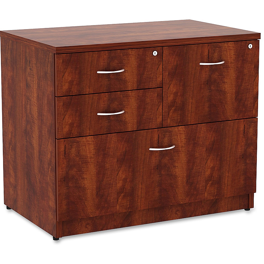 Lorell Essentials Series Box/Box/File Lateral File x 1" Thickness Side Panel, 29.5" Height x 35.5" Width x 22" Depth Lateral File - 4 x Box, File Drawer(s) - Cherry Laminate Table Top - Versatile, Ball Bearing Glide, Drawer Extension, Security  (LLR69540)