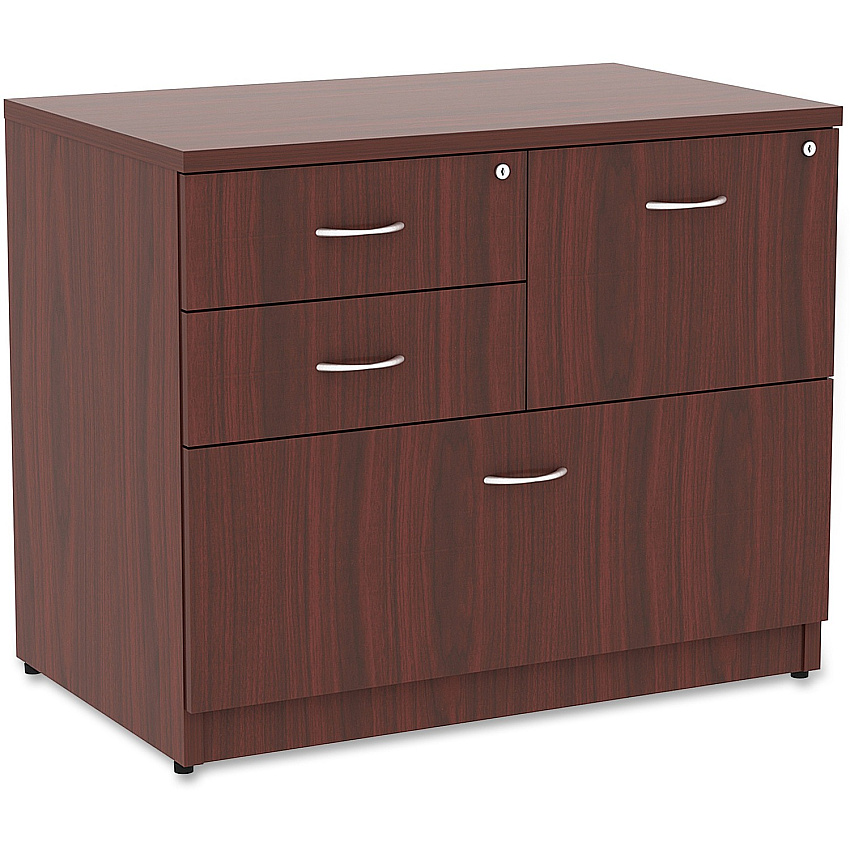 Lorell Essentials Series Box/Box/File Lateral File x 1" Thickness Side Panel, 29.5" Height x 35.5" Width x 22" Depth Lateral File - 4 x Box, File Drawer(s) - Mahogany Laminate Table Top - Versatile, Ball Bearing Glide, Drawer Extension, Securit (LLR69541)