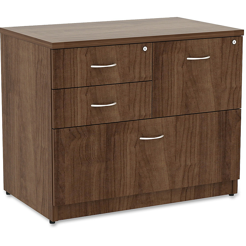Lorell Essentials Series Box/Box/File Lateral File x 1" Thickness Side Panel, 29.5" Height x 35.5" Width x 22" Depth Lateral File - 4 x Box, File Drawer(s) - Walnut Laminate Table Top - Versatile, Ball Bearing Glide, Drawer Extension, Security  (LLR69542)