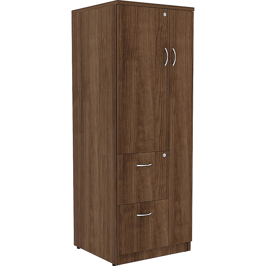 Lorell Essentials/Revelance Tall Storage Cabinet 65.6" Height x 23.6" Width x 23.6" Depth Cabinet, x 0.5" Length Compartment - 2 x Storage Drawer(s) - 1 Door(s) - Finish: Walnut, Laminate (LLR69889)