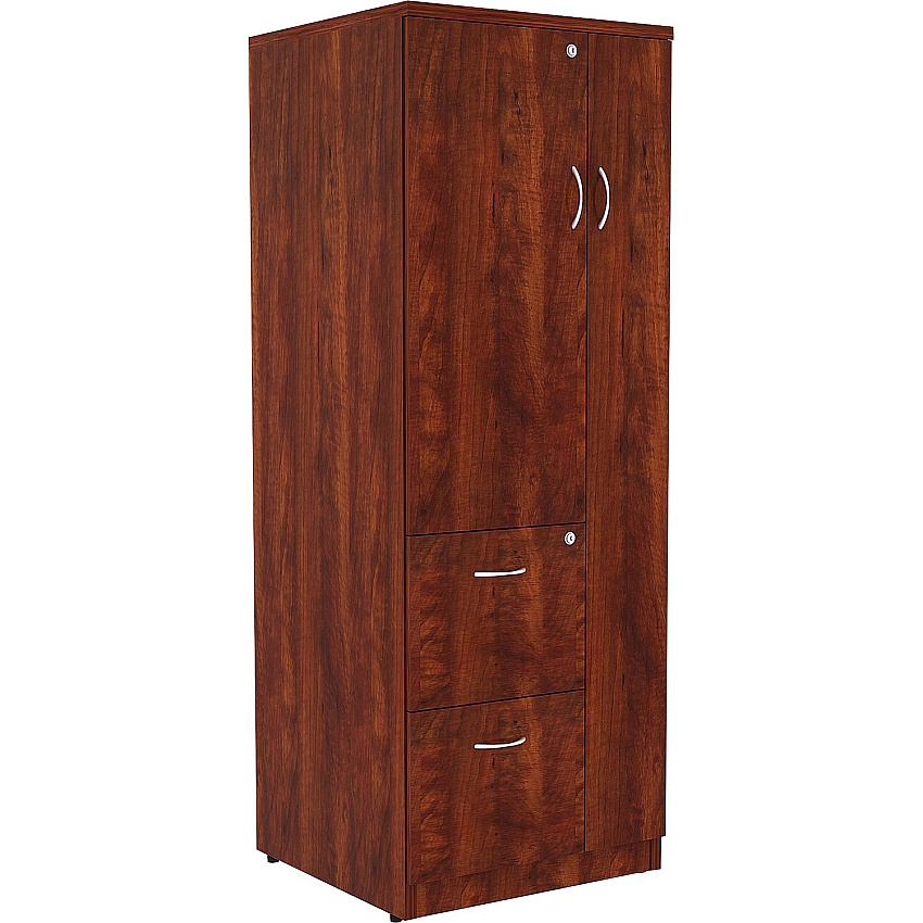 Lorell Essentials Series Tall Storage Cabinet 65.6" Height x 23.6" Width x 23.6" Depth Cabinet, x 0.5" Length Compartment - 2 x Storage Drawer(s) - 1 Door(s) - Finish: Cherry, Laminate (LLR69896)