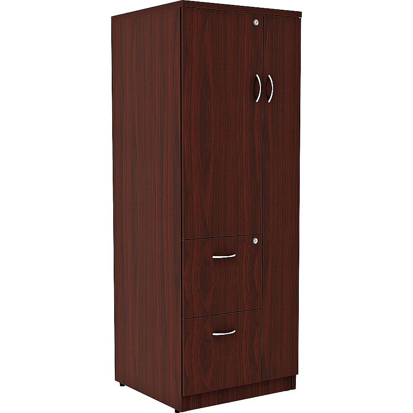 Lorell Essentials/Revelance Tall Storage Cabinet 65.6" Height x 23.6" Width x 23.6" Depth Cabinet, x 0.5" Length Compartment - 2 x Storage Drawer(s) - 1 Door(s) - Finish: Mahogany, Laminate (LLR69897)