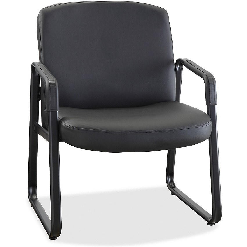 Lorell Big & Tall Upholstered Guest Chair Leather, Plywood Seat Material - Leather, Plywood Back Material - Powder Coated Frame Color - Metal Frame Material - Sled Base - Black - 1 Each (LLR84587)