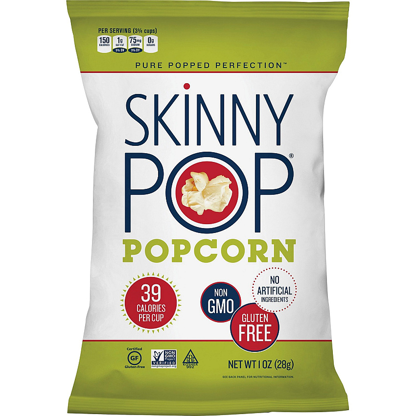 SkinnyPop Popcorn Non-GMO, Gluten-free, Dairy-free, Fat-free, Preservative-free - Original - 1 oz - 12 / Carton (4088)