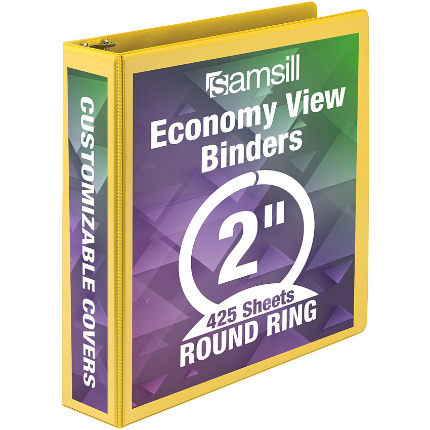 Samsill Economy 2" Round-Ring View Binder 2" Binder Capacity - Round Ring Fastener(s) - Inside Front & Back Pocket(s) - Board, Vinyl - Yellow - 1.12 lb - Recycled - Rust Resistant, Rigid, Clear Overlay, Flexible, Exposed Rivet, Hinged - 1 Each (18561)