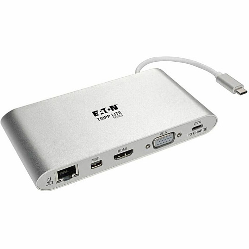 Eaton Tripp Lite Series USB-C Dock, Dual Display - 4K HDMI/mDP, VGA, USB 3.x (5Gbps), USB-A/C Hub, GbE, Memory Card, 100W PD Charging for Tablet PC, Notebook - USB Type C - 3 x USB Ports - 3 x USB 3.0 - Network (RJ-45) - HDMI - VGA - Mini Disp (U442DOCK1)