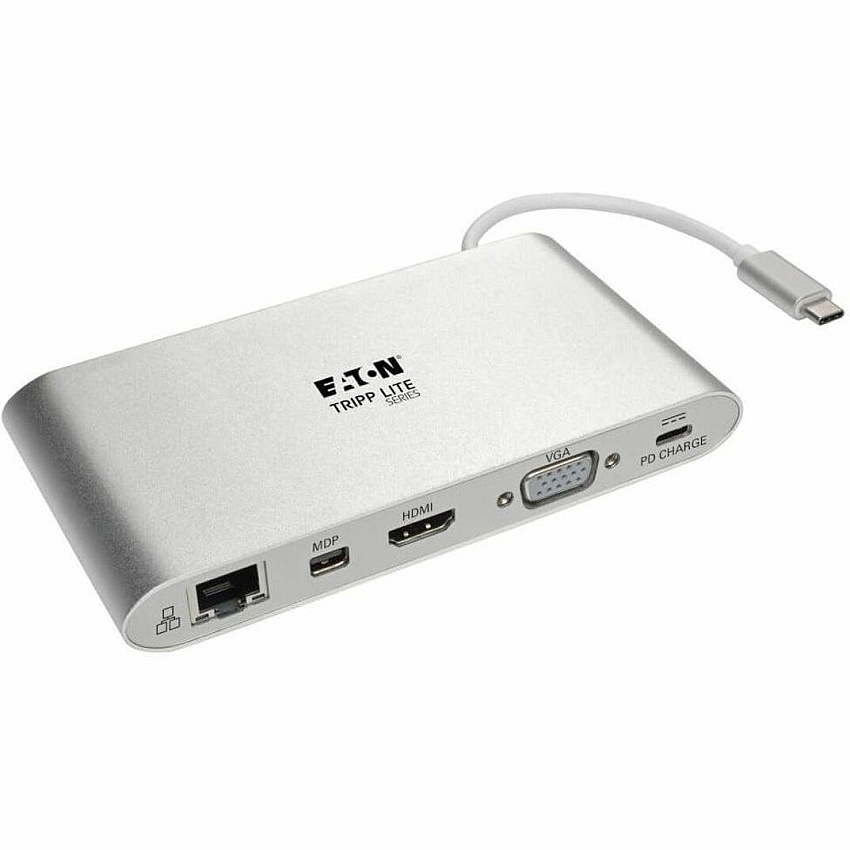 Eaton Tripp Lite Series USB-C Dock, Dual Display - 4K HDMI/mDP, VGA, USB 3.x (5Gbps), USB-A/C Hub, GbE, Memory Card, 100W PD Charging for Tablet PC, Notebook - USB Type C - 3 x USB Ports - 3 x USB 3.0 - Network (RJ-45) - HDMI - VGA - Mini Disp (U442DOCK1)