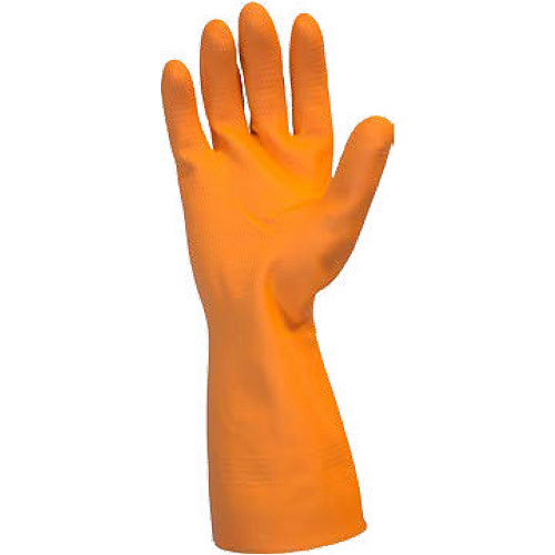 Safety Zone Orange Neoprene Latex Blend Flock Lined Latex Gloves 28 mil Thickness x 12" Glove Length - Chemical Protection - Large Size - Orange - Fish Scale Grip, Flock-lined - For Dishwashing, Cleaning, Meat Processing - 1 Dozen (GRFOLG1SF)