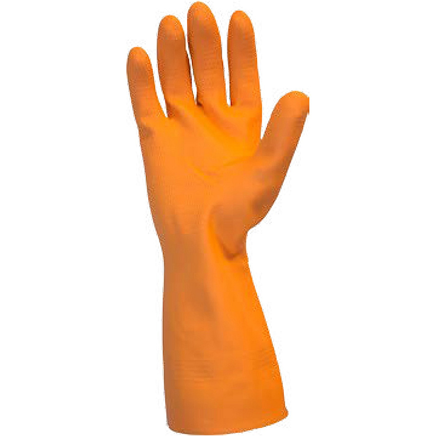 Safety Zone Orange Neoprene Latex Blend Flock Lined Latex Gloves 28 mil Thickness x 12" Glove Length - Chemical Protection - Small Size - Orange - Fish Scale Grip, Flock-lined - For Dishwashing, Cleaning, Meat Processing - 1 Dozen (GRFOSM1SF)