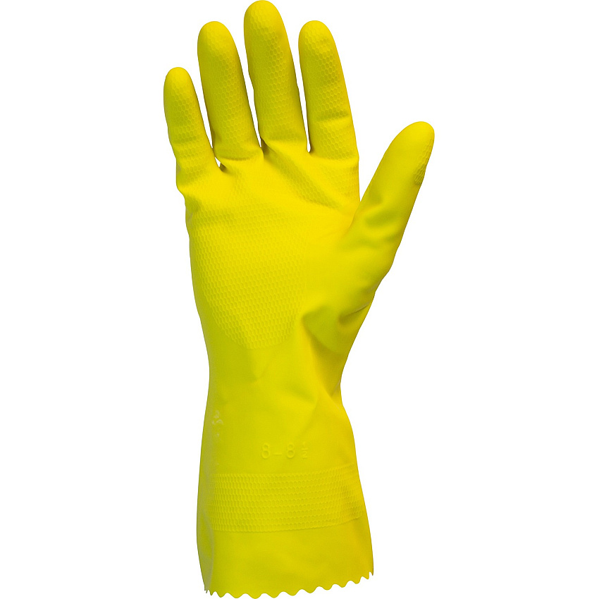 Safety Zone Yellow Flock Lined Latex Gloves 18 mil Thickness x 12" Glove Length - Chemical Protection - Large Size - Yellow - Fish Scale Grip, Flock-lined - For Dishwashing, Cleaning, Meat Processing - 1 Dozen (GRFYLG1S)