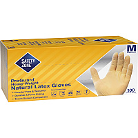 Safety Zone Powder Free Natural Latex Gloves Polymer Coating - Medium Size - Natural - Allergen-free, Silicone-free - 100 / Box - 9.65
