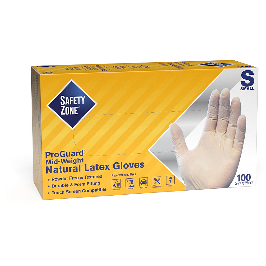 Safety Zone Powder Free Natural Latex Gloves Polymer Coating - Small Size - Natural - Allergen-free, Silicone-free - 9.65" Glove Length (GRPRSM1T)