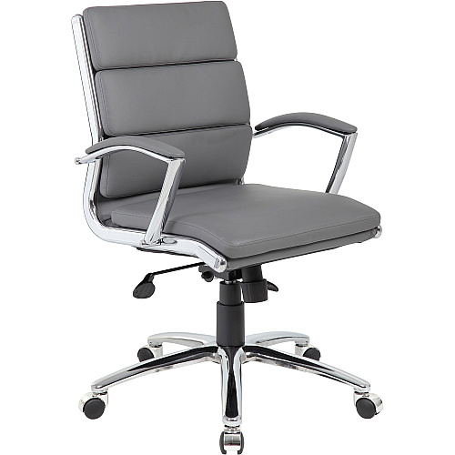 Boss Executive Chair Gray Seat Color - Vinyl Seat Material - Gray Back Color - Chrome, Black Frame Color - Chrome Frame Material - Mid Back - 5-star Base - 1 Each (B9476GY)