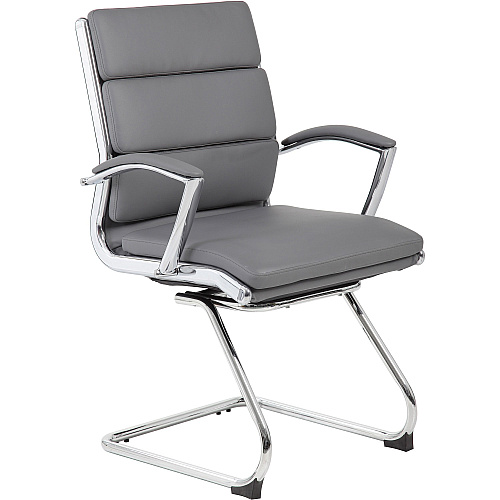 Boss B9479 CaressoftPlus Guest Executive Chair Gray Seat Color - Vinyl Seat Material - Gray Back Color - High Back - Cantilever Base - 1 Each (B9479GY)
